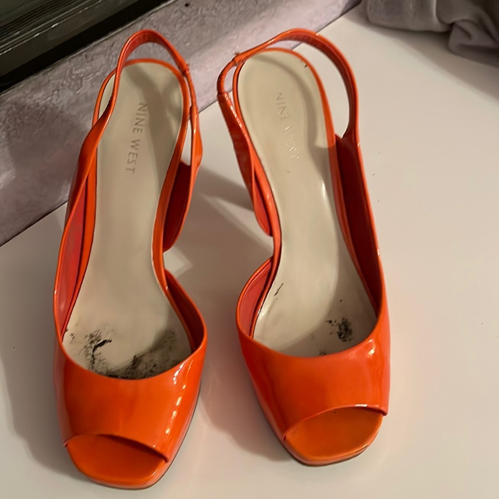 Orange patent heels